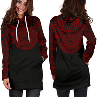 American Samoa Women Hoodie Dress - American Samoa Coat Of Arms Polynesian Red Black - Polynesian Pride