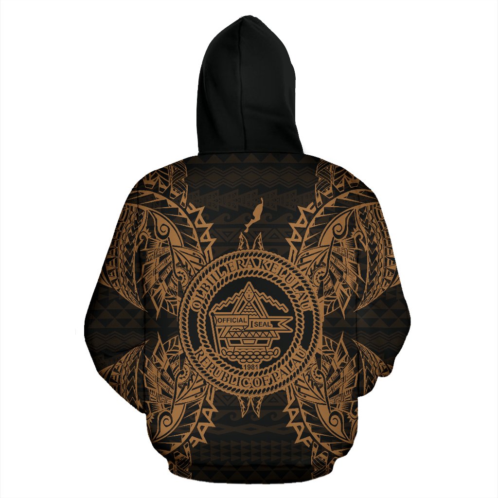 Palau Polynesian All Over Zip up Hoodie Map Gold - Polynesian Pride