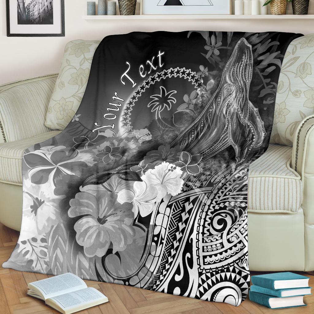 Custom Personalised Chuuk Premium Blanket - Humpback Whale with Tropical Flowers (Blue) - Polynesian Pride