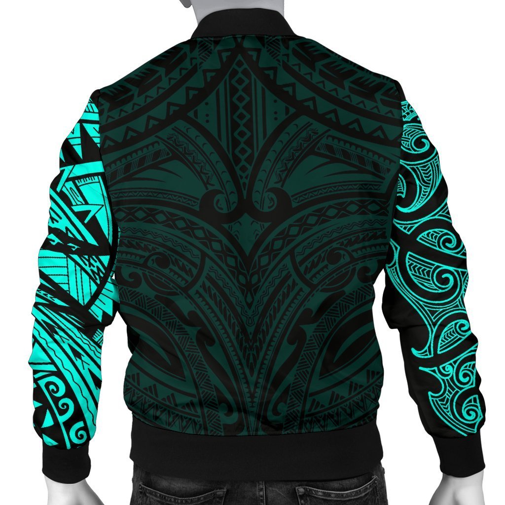 New Zealand Men's Bomber Jacket, Maori Polynesian Tattoo Turquoise - Polynesian Pride