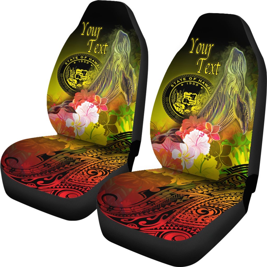 Polynesian Hawaii Custom Personalised Car Seat Covers - Humpback Whale with Tropical Flowers (Yellow) - Polynesian Pride