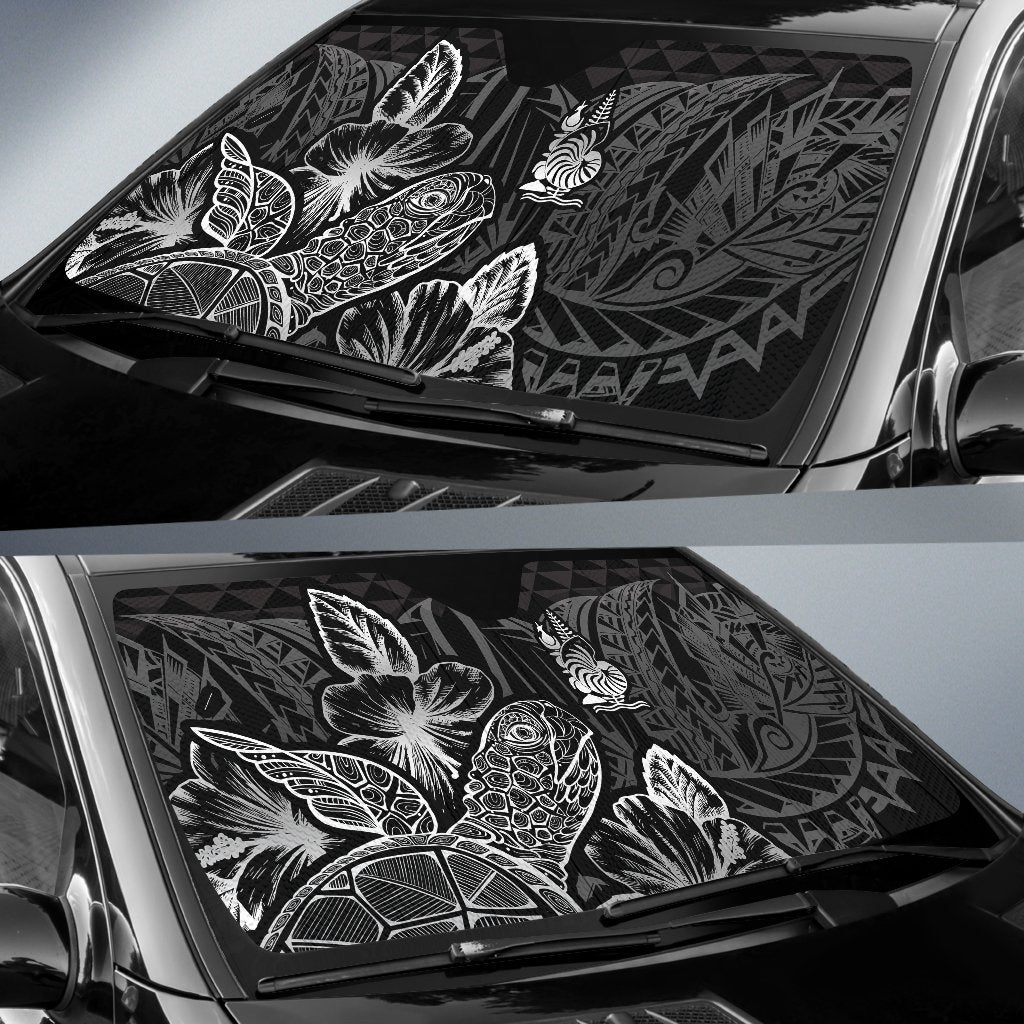 New Caledonia Auto Sun Shades Turtle Hibiscus Black - Polynesian Pride