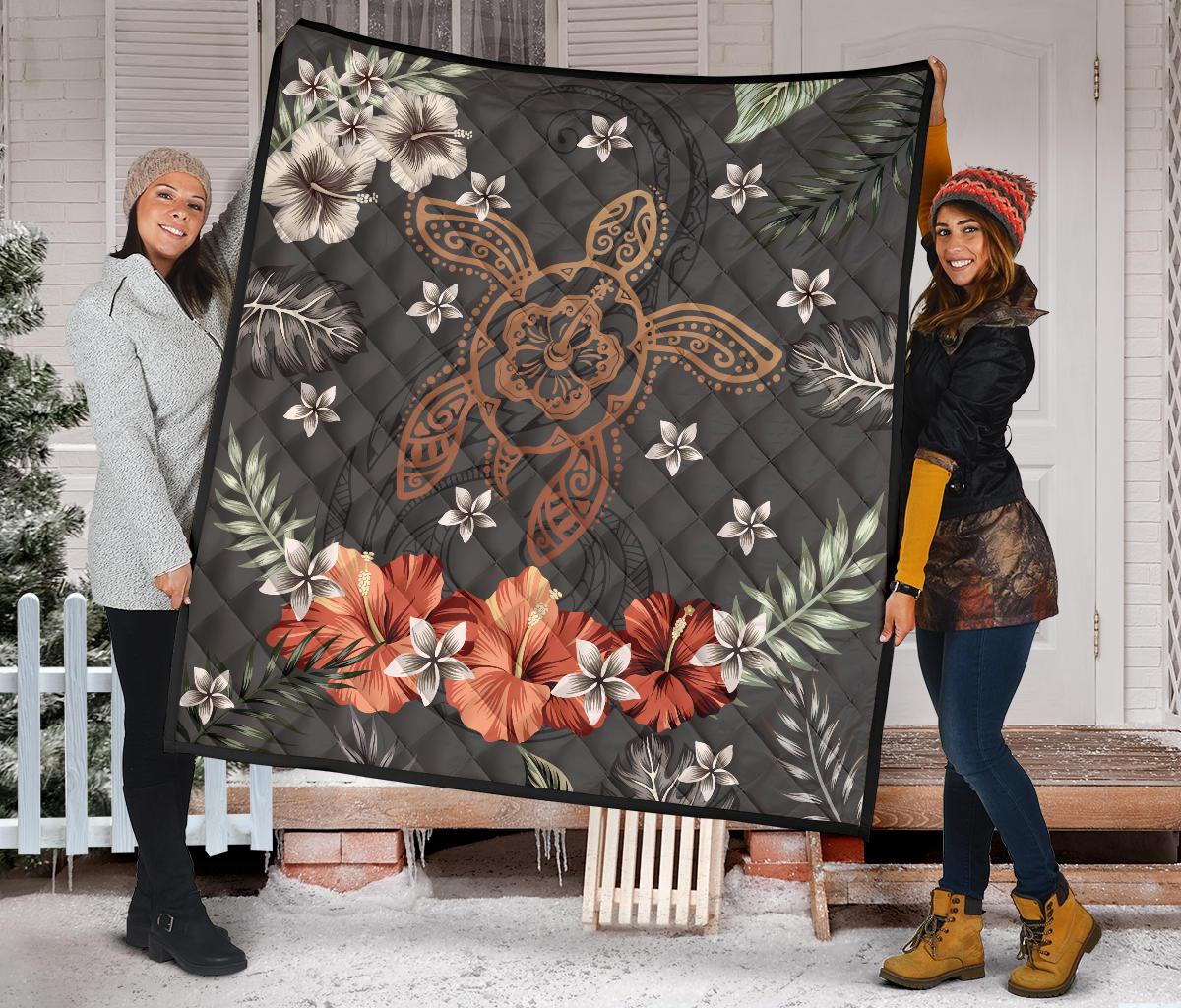 Hawaii Turtle Polynesian Hibiscus Kanaka Style Tropical - Premium Quilt AH - Polynesian Pride