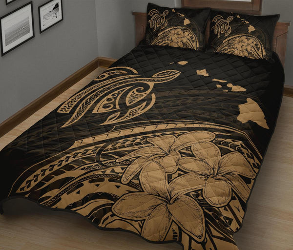 Tonga Polynesian Quilt Bed Set - Gold Turtle Flowing