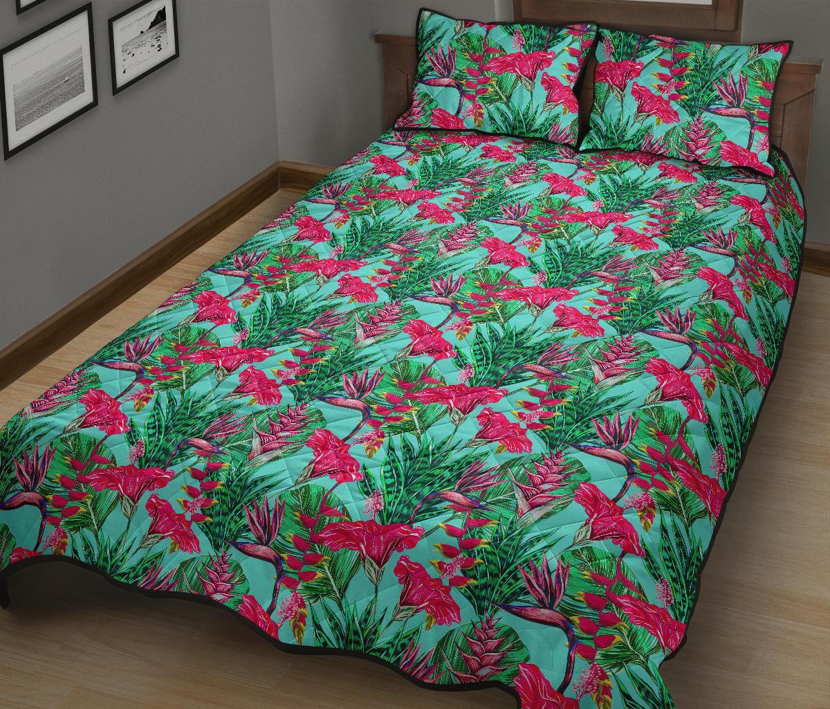 Tropical Strelitzia Blue Quilt Bed Set - Polynesian Pride