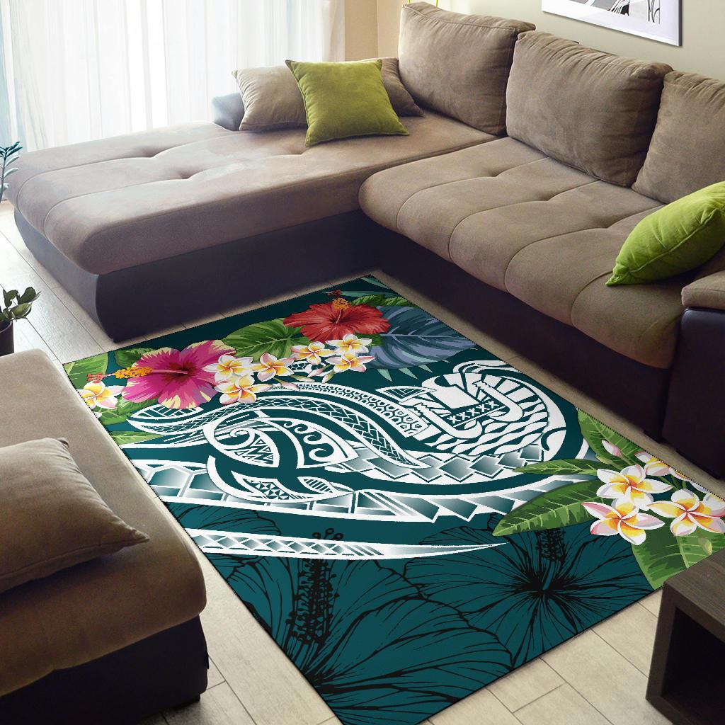 Tahiti Polynesian Area Rug - Summer Plumeria (Turquoise) - Polynesian Pride