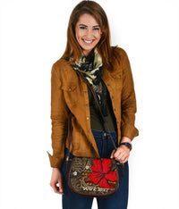 Hawaii Lauhala Hibiscus Polynesian Tropical Canvas Saddle Bag Gold - Wake Style - AH - Polynesian Pride
