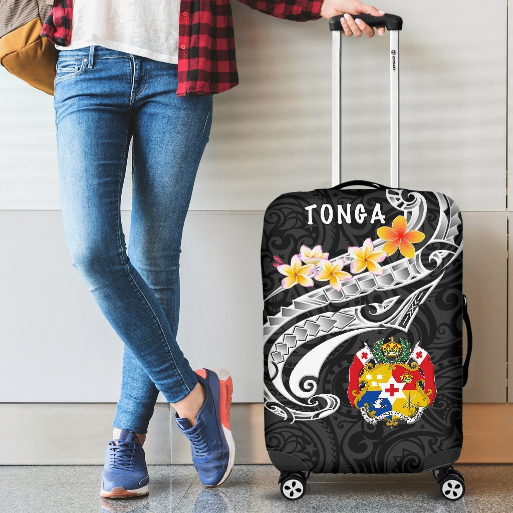Tonga Luggage Covers - Tonga Seal Polynesian Patterns Plumeria (Black) Black - Polynesian Pride