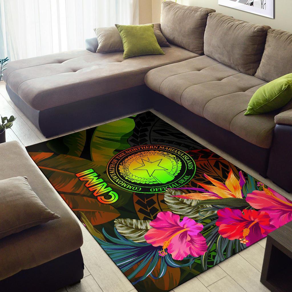 Northern Mariana Islands Polynesian Area Rug - Hibiscus and Banana Leaves - Polynesian Pride
