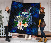 Samoa Polynesian Premium Quilt - Turtle With Plumeria Flowers - Polynesian Pride