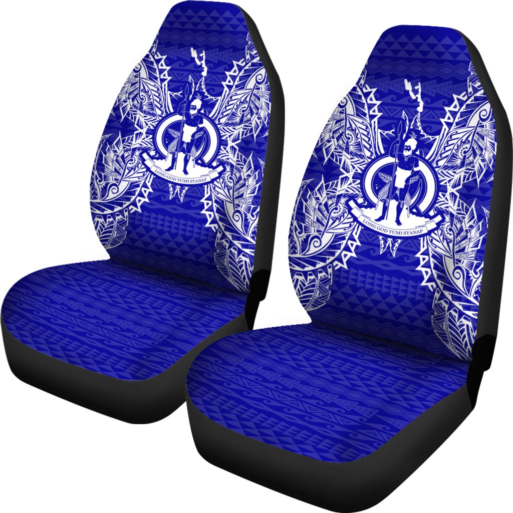Vanuatu Car Seat Cover - Vanuatu Coat Of Arms Map Blue - Polynesian Pride