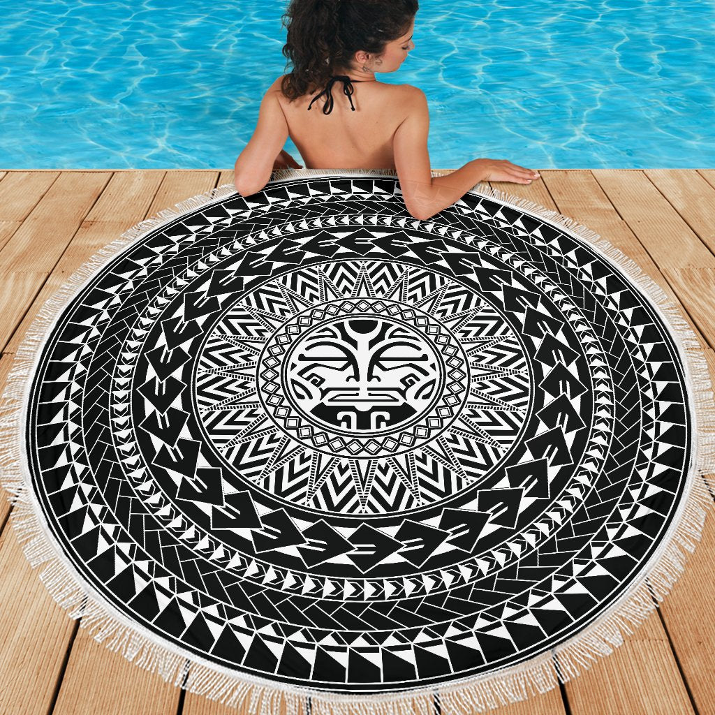 Polyenesian Beach Blanket - Polynesian Tiki Face Black - Polynesian Pride