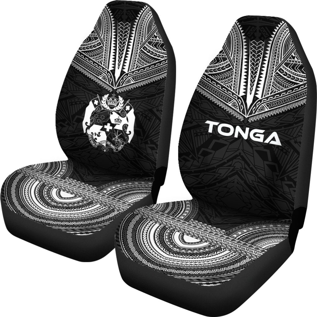 Tonga Car Seat Cover - Tonga Coat Of Arms Polynesian Chief Tattoo Black Version - Polynesian Pride