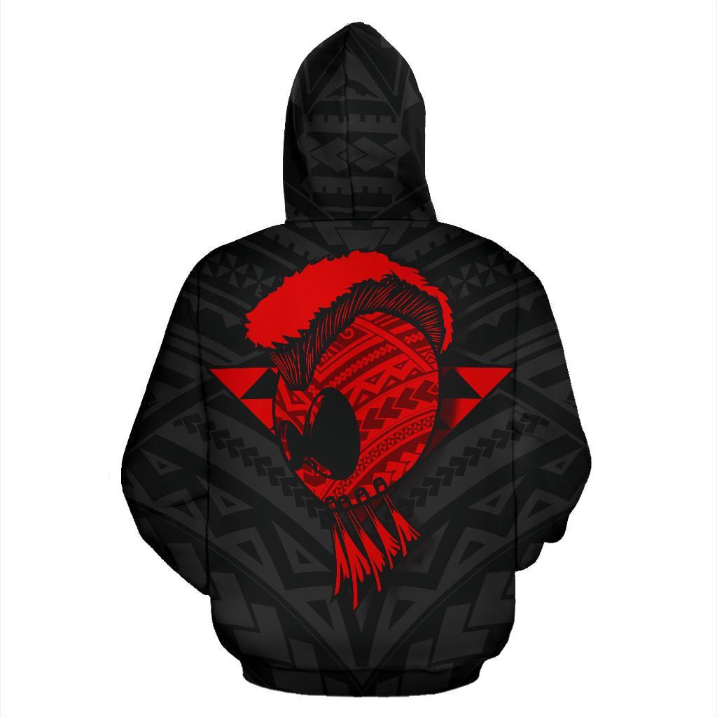 Polynesian Kakau Warrior Helmet Hawaii Custom Zip Hoodie Red - Polynesian Pride