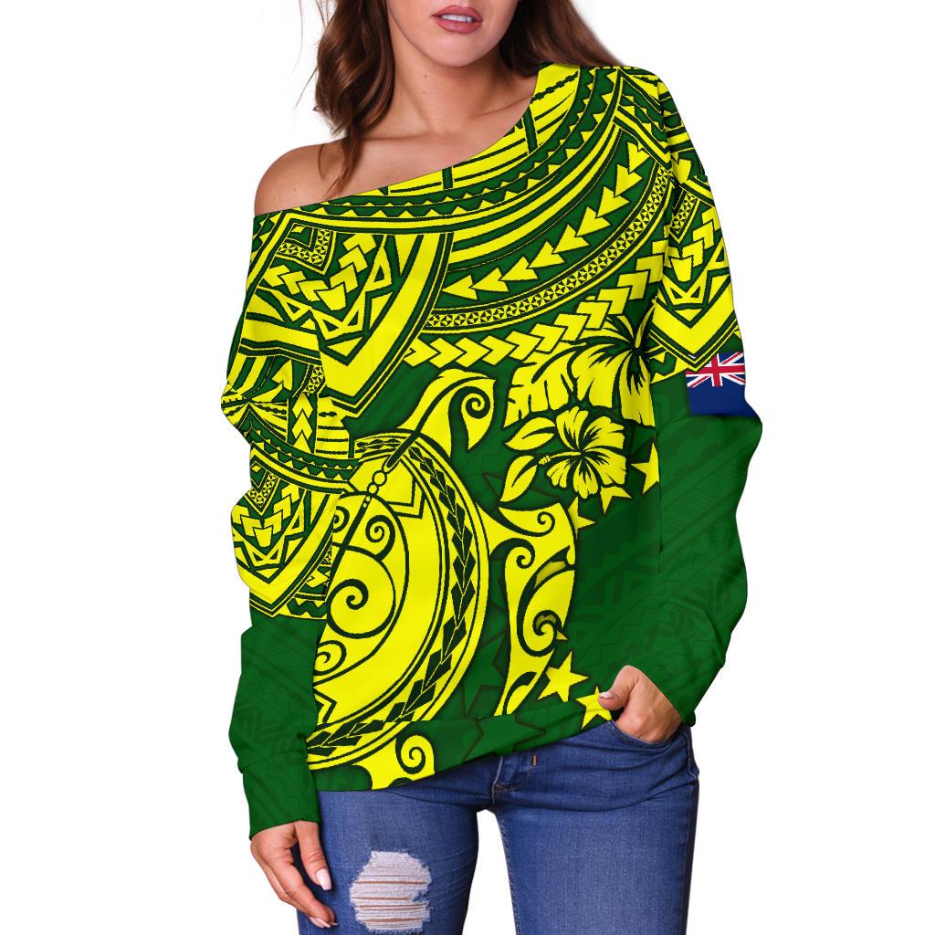 Cook Islands Polynesian Women's Off Shoulder Sweater - Polynesian Turtle - Polynesian Pride