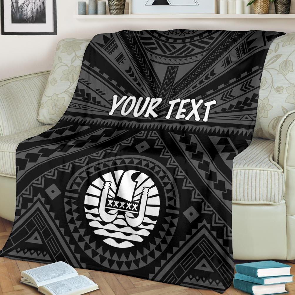 Tahiti Personalised Premium Blanket - Tahiti Seal In Polynesian Tattoo Style (Black) - Polynesian Pride