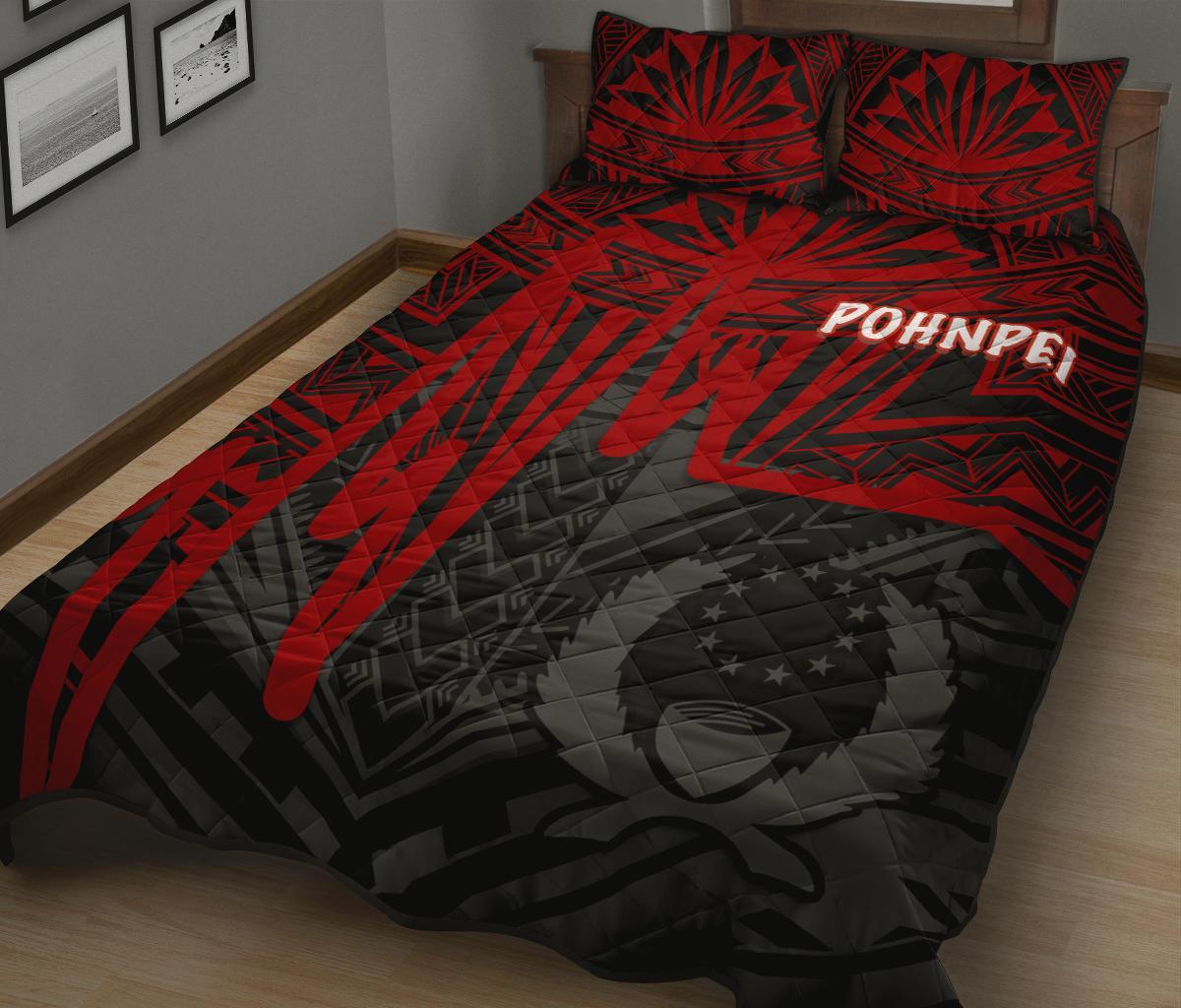 Pohnpei Quilt Bed Set - Pohnpei Seal In Heartbeat Patterns Style (Red) - Polynesian Pride