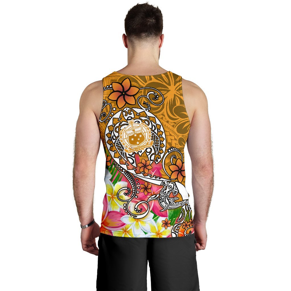 Samoa Custom Personalised Men's Tank Top - Turtle Plumeria (Gold) - Polynesian Pride
