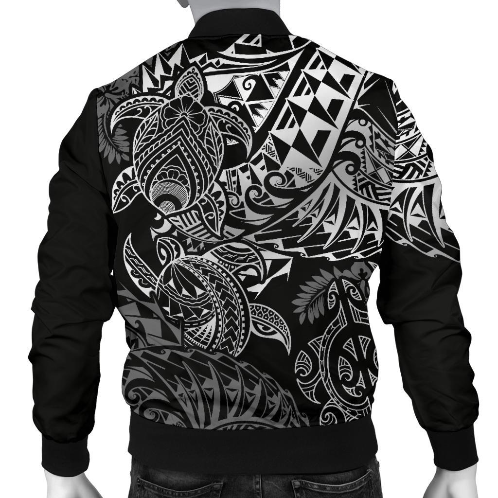 Tonga Polynesian Bomber Jacket (Men) - White Turtle Flowing - Polynesian Pride