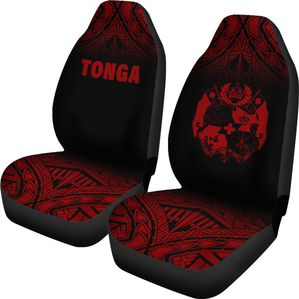 Tonga Car Seat Covers - Tonga Coat Of Arms Polynesian Tattoo Fog Deep Red - Polynesian Pride