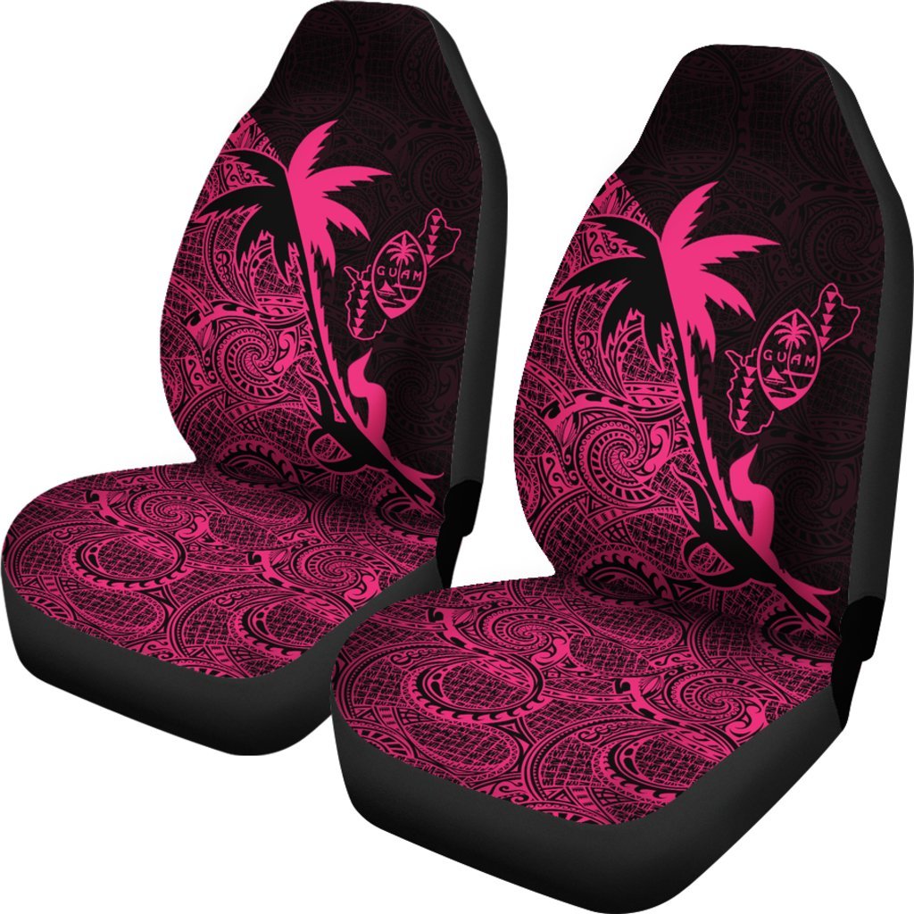 Guam Car Seat Covers - Guam Coat Of Arms Coconut Tree Pink - K4 Universal Fit Pink - Polynesian Pride