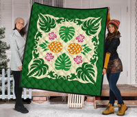 Hawaiian Pineapple Hibiscus Pattern Premium Quilt - Burgundy - Argu Style - AH - Polynesian Pride