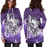 Maori Manaia The Blue Sea Hoodie Dress, Purple - Polynesian Pride