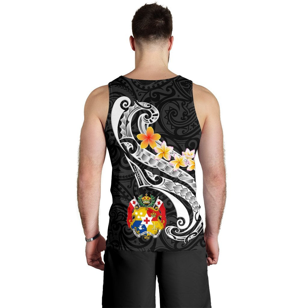 Tonga Men's Tank Top - Tonga Seal Polynesian Patterns Plumeria (Black) - Polynesian Pride