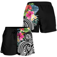 Polynesian Hawaii Women's Shorts - Summer Plumeria (Black) - Polynesian Pride