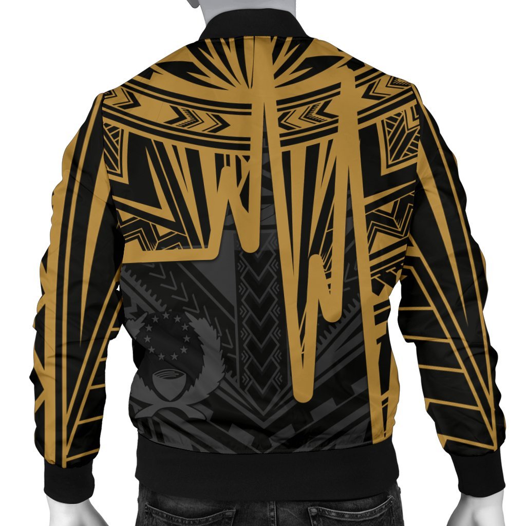 Pohnpei Personalised Men's Bomber Jacket - Pohnpei Seal In Heartbeat Patterns Style (Gold) - Polynesian Pride