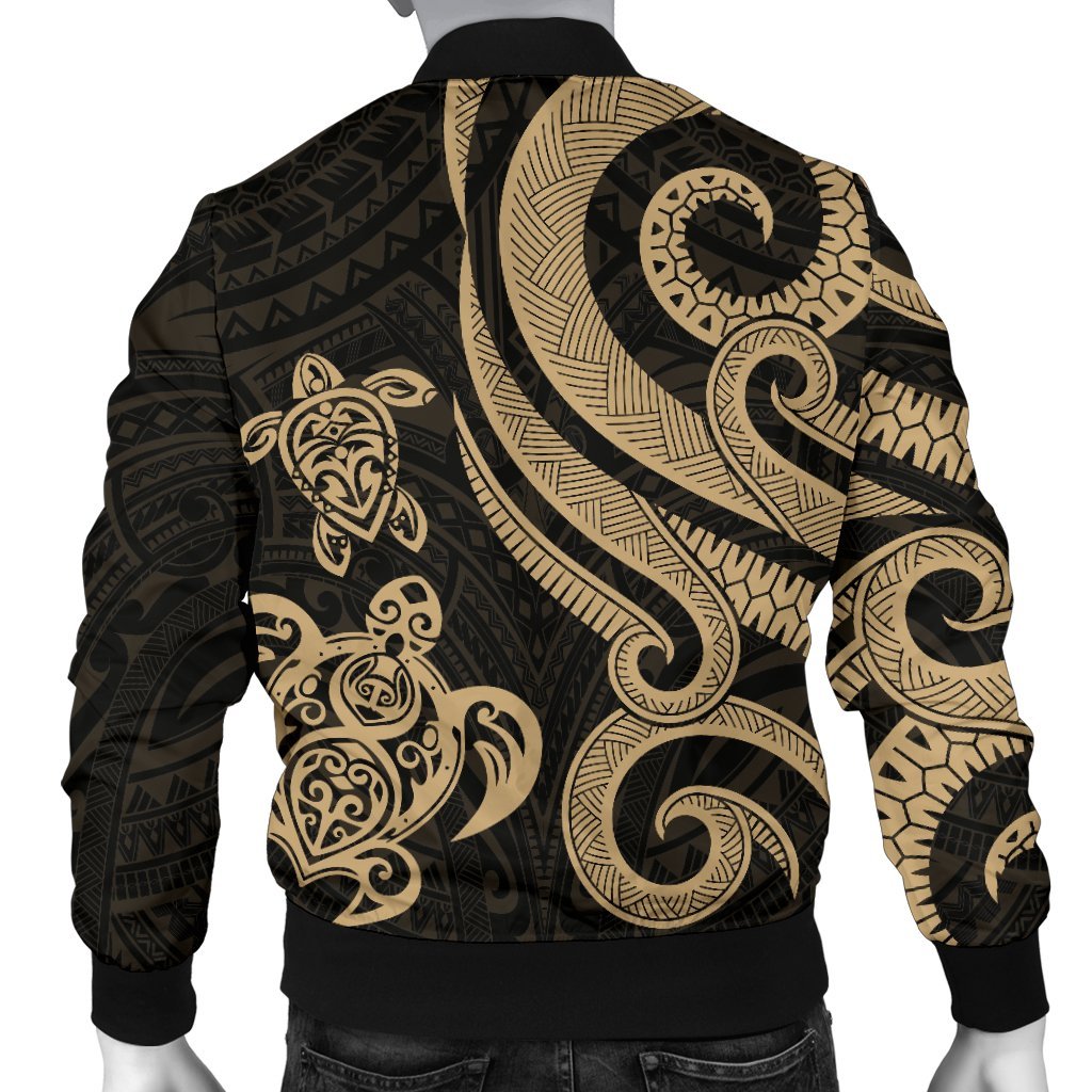 Pohnpei Micronesian Men Bomber Jacket - Gold Tentacle Turtle - Polynesian Pride