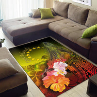 Cook Islands Area Rug - Humpback Whale with Tropical Flowers (Yellow) - Polynesian Pride