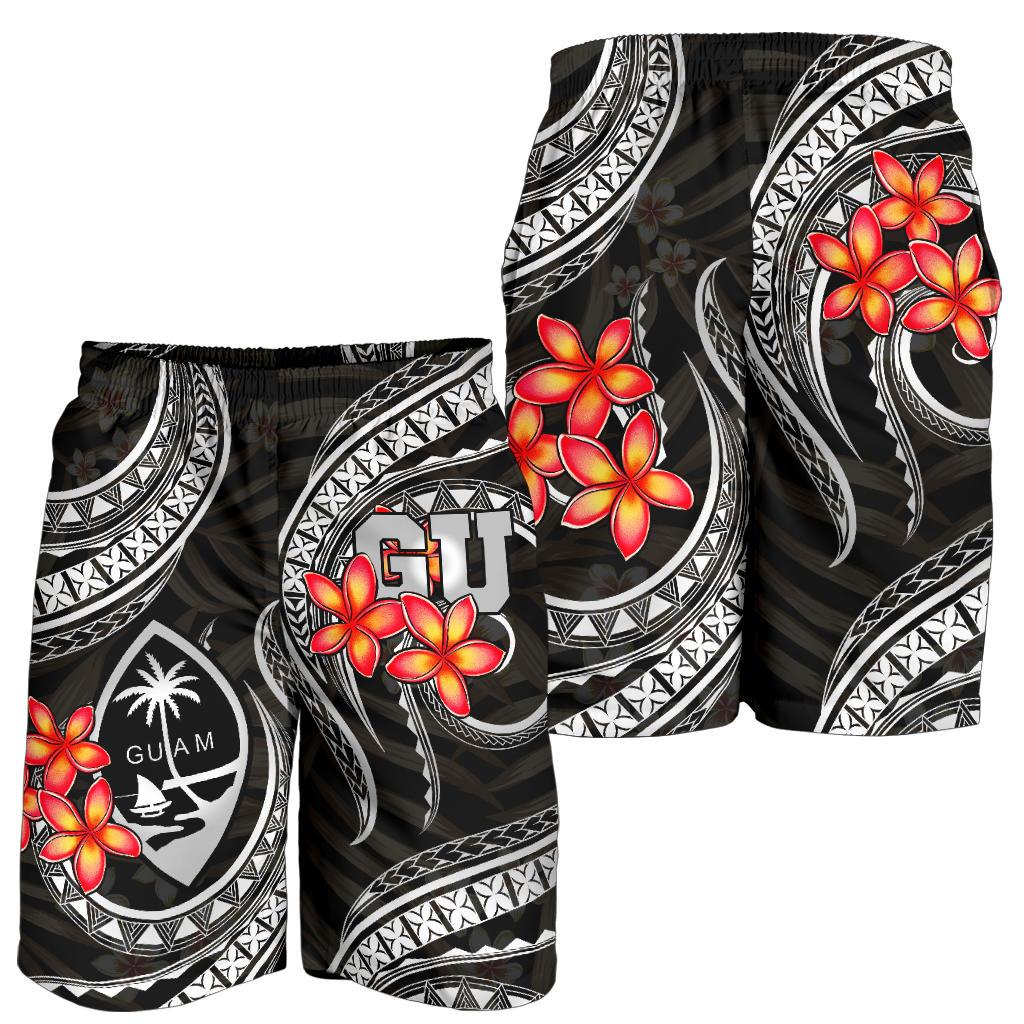 Guam Polynesian Men Shorts - Black Plumeria - Polynesian Pride