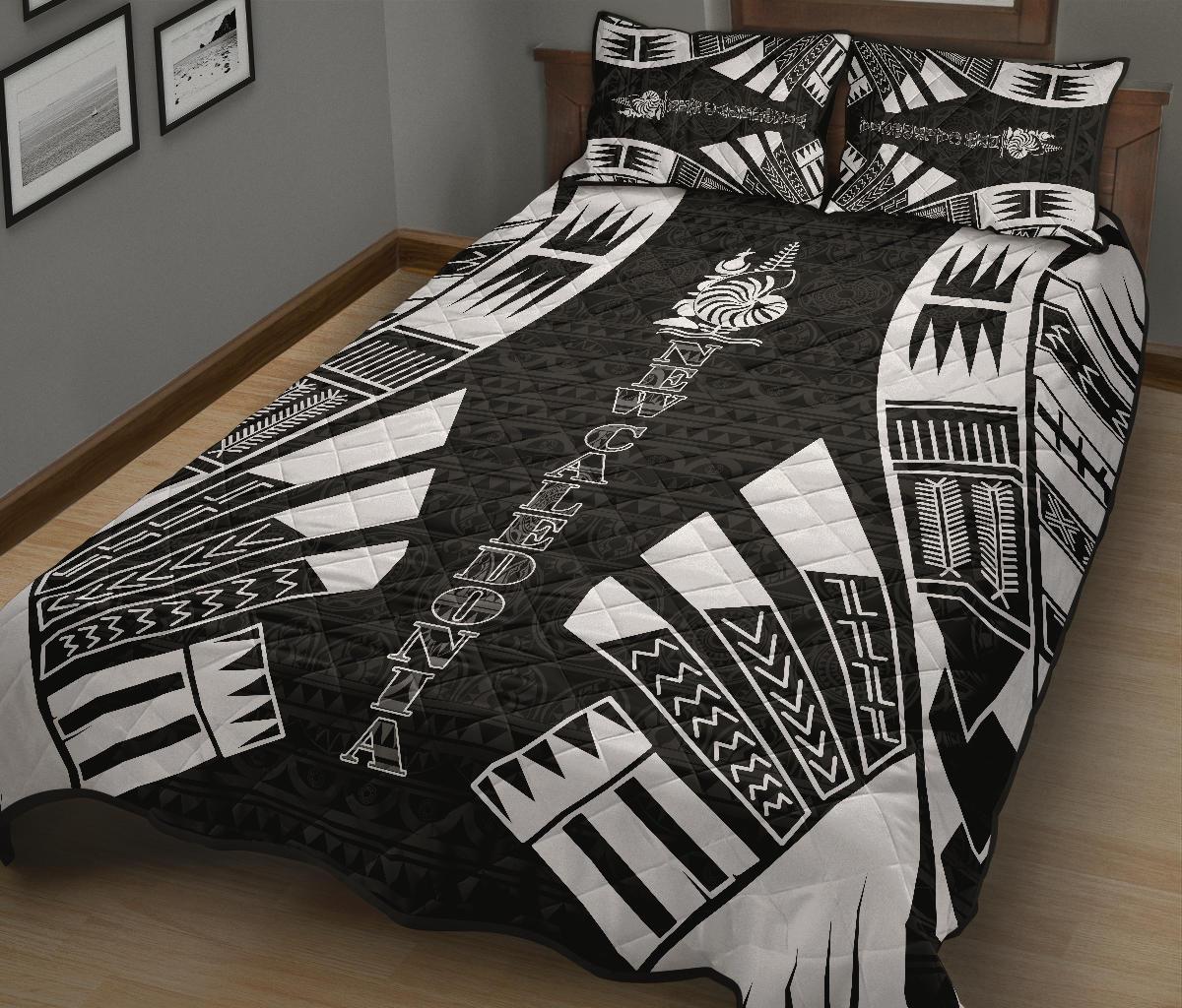 New Caledonia Quilt Bed Set - New Caledonia Coat Of Arms & Polynesian White Tattoo Style - Polynesian Pride