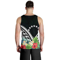 Cook Islands Men's Tank Top - Cook Islands Coat of Arms & Polynesian Tropical Flowers White - Polynesian Pride