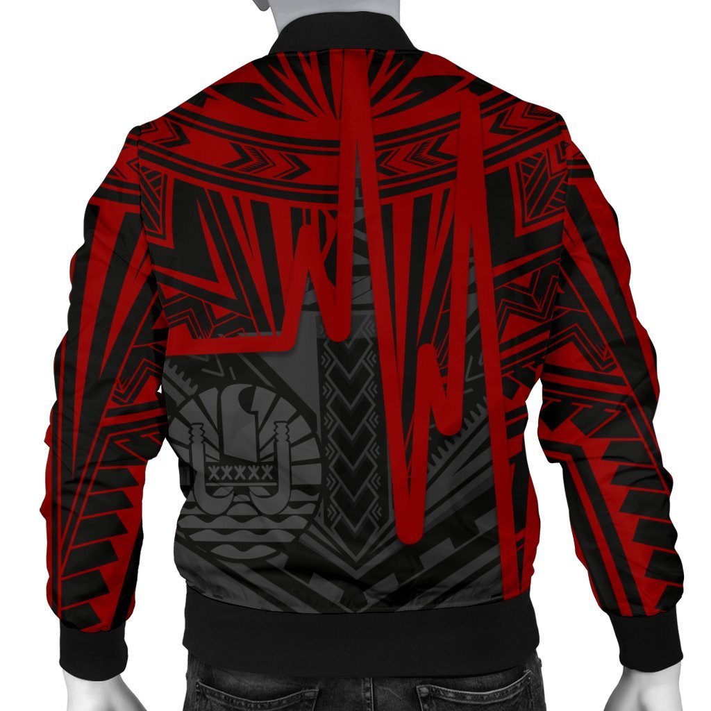 Tahiti Personalised Men's Bomber Jacket - Tahiti Seal In Heartbeat Patterns Style (Red) - Polynesian Pride