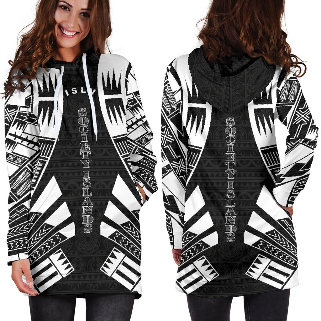Society Islands Hoodie Dress - Polynesian Tattoo Black - Polynesian Pride