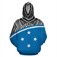 Yap All Over Zip up Hoodie Micronesia Curve Blue Style - Polynesian Pride