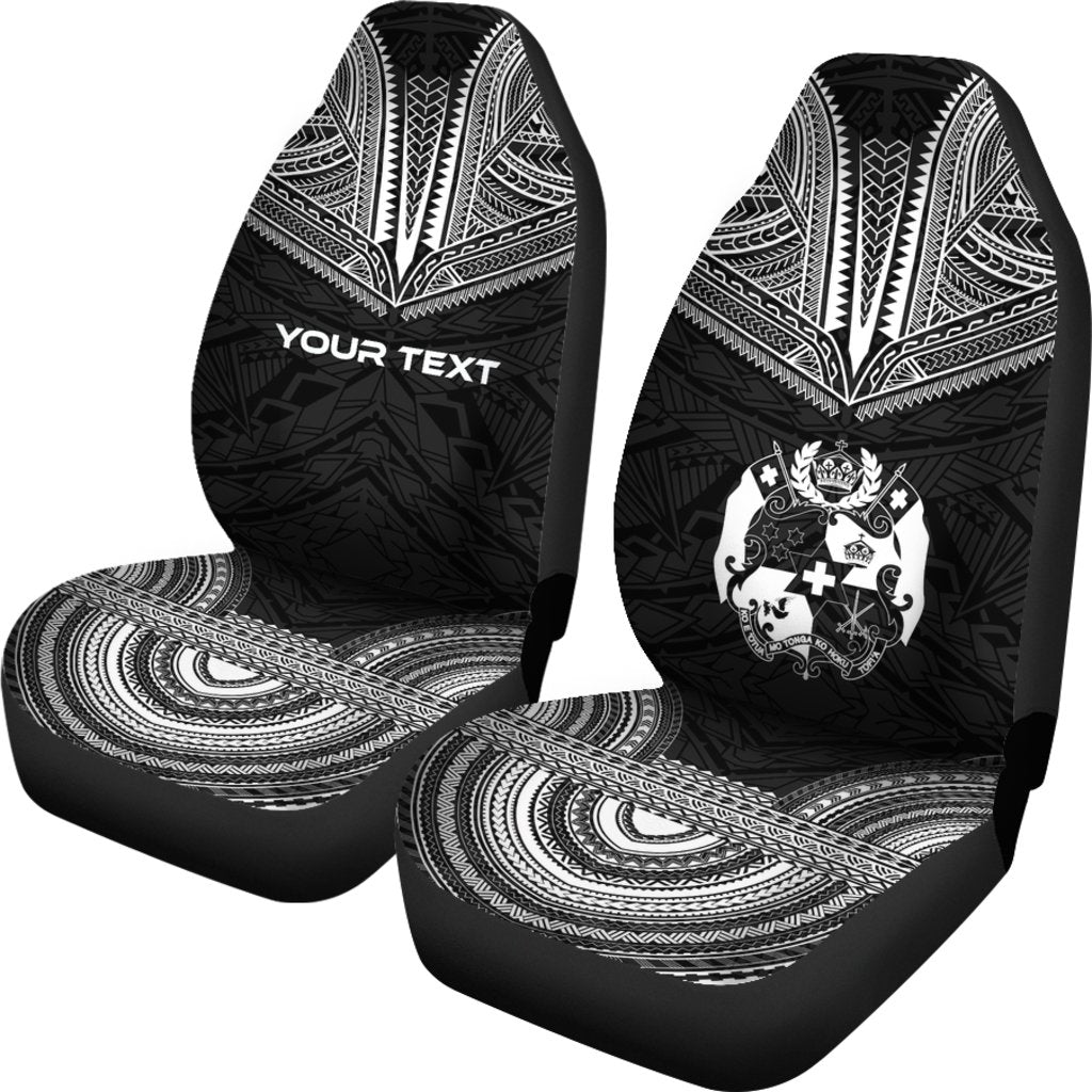Tonga Custom Personalised Car Seat Cover - Tonga Coat Of Arms Polynesian Chief Tattoo Black Version - Polynesian Pride