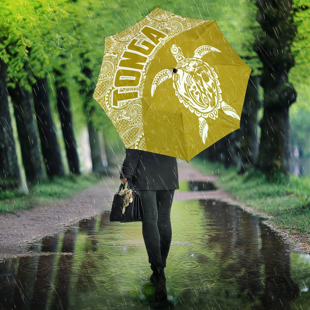 Tonga Umbrella Turtle Mermaid Polynesian Pattern White Gold Umbrella - TH0 One Size Gold - Polynesian Pride
