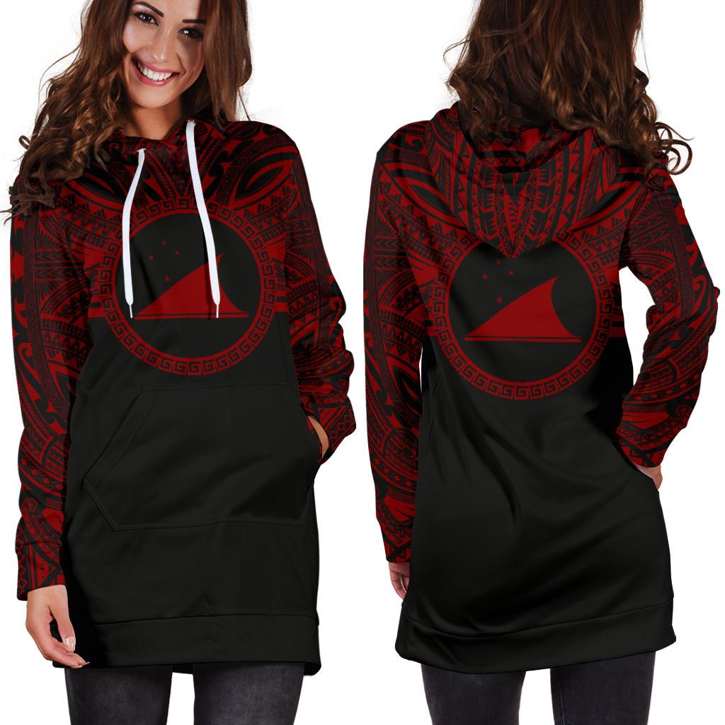 Tokelau Women Hoodie Dress - Tokelau Coat Of Arms Polynesian Red Black - Polynesian Pride