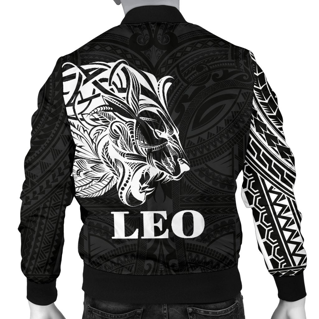 Sun In Leo Zodiac Men Bomber Jacket Polynesian Tattoo Simple - White - Polynesian Pride