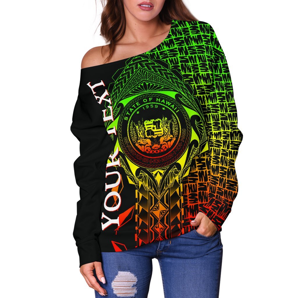 Hawaii Custom Personalised Women's Off Shoulder Sweater - Hawaii Seal Rocket Style (Reggae) - Polynesian Pride