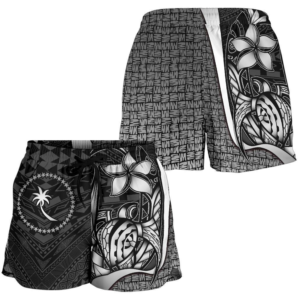 Chuuk Micronesia Women's Shorts White - Turtle With Hook - Polynesian Pride