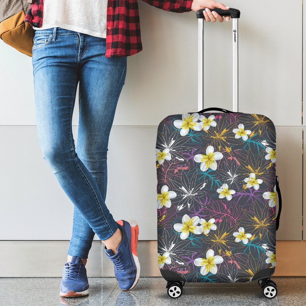 Plumeria Luggage Cover 02 Black - Polynesian Pride