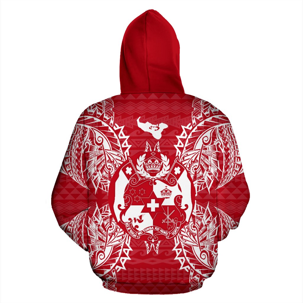 Tonga Polynesian ll Over Hoodie Map Red White - Polynesian Pride