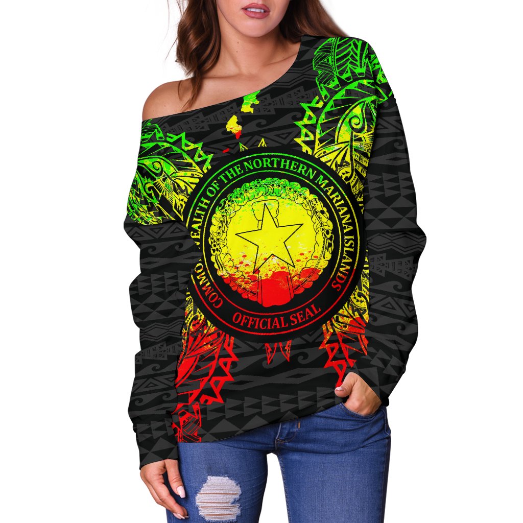 Northern Mariana Islands Polynesian Shoulder Sweater Map Reggae - Polynesian Pride