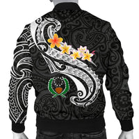 Pohnpei Men's Bomber Jacket - Pohnpei Seal Polynesian Patterns Plumeria (Black) - Polynesian Pride