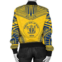 Niue Flag Polynesian Chief Women'S Bomber Jacket - Polynesian Pride