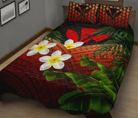 Kanaka Maoli (Hawaiian) Quilt Bed Set, Polynesian Plumeria Banana Leaves Red - Polynesian Pride
